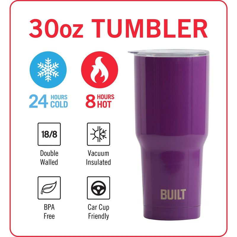 Built 30 Oz Tumbler with Tritan Slide Lid, Stainless Steel Travel Cup, Vacuum-Sealed Insulation, Fits Cup Holders, Hot 8 Hrs, BPA-Free (Sunset Sky)