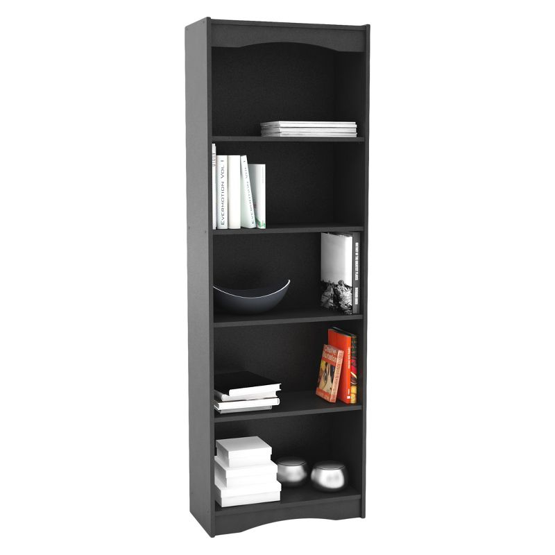72" Tall Hawthorn Bookshelf Black - CorLiving: Modern Laminated Particle Board with 5 Adjustable Shelves