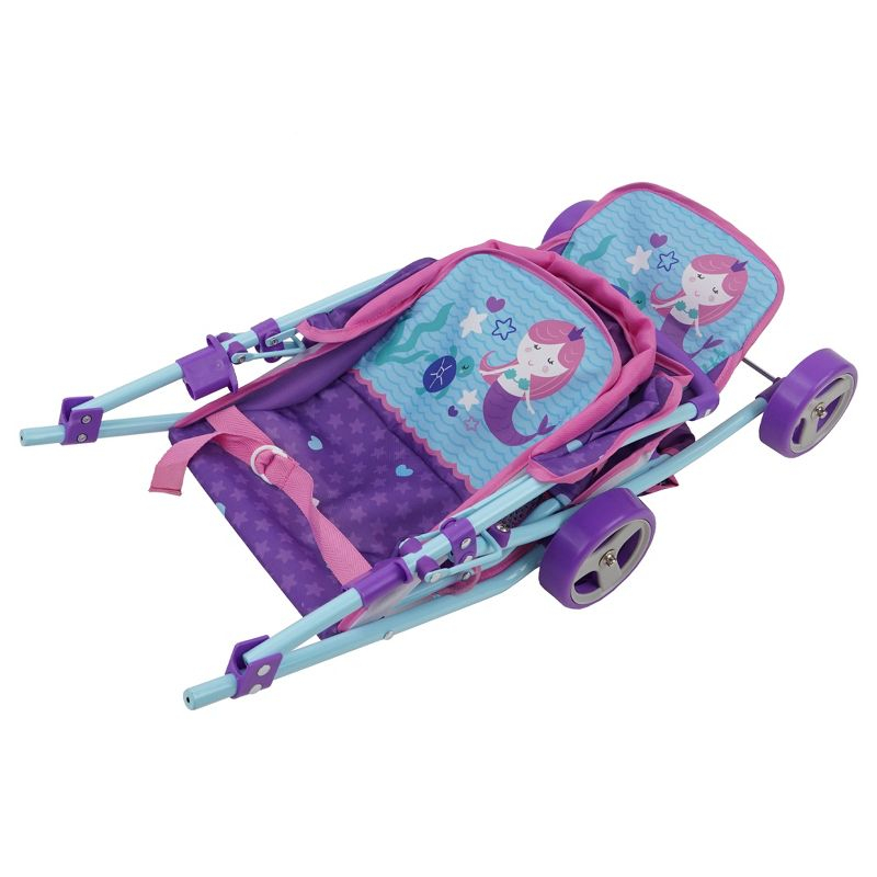 509: Mermaid Twin Doll Stroller W/ Retractable Canopy, 2 Seats