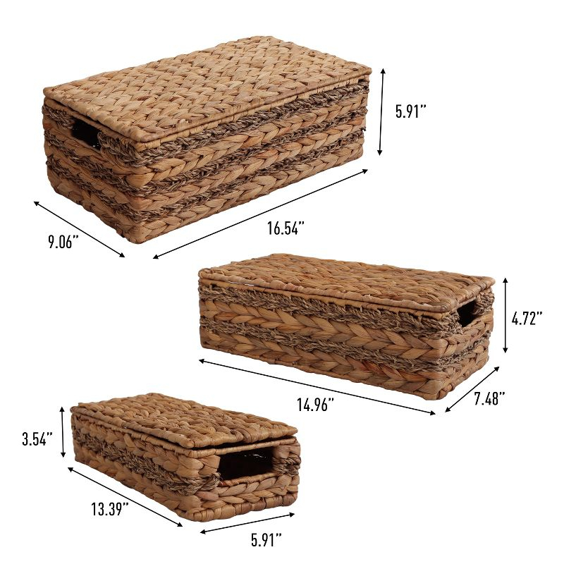 happimess Sandrine Classic Farmhouse Handwoven Hyacinth Storage Baskets with Handles and Lids, Natural (Set of 3)