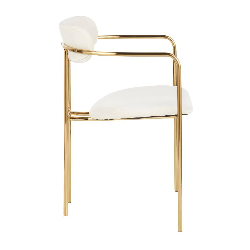 Set of 2 Demi Contemporary Chair Cream - LumiSource: Velvet Upholstery, Gold Metal Frame, Cushioned Seat & Armrests