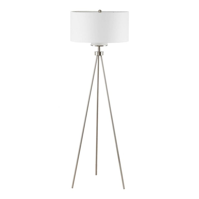 Ink+Ivy 64.5" Pacific Tripod Metal Floor Lamp (Includes LED Light Bulb) Silver: Modern Design, Cotton Shade