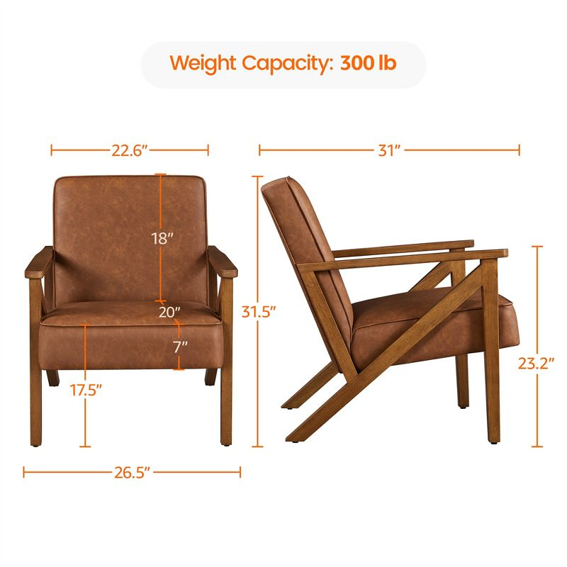 Yaheetech Faux Leather Armchair Accent Chair with Wood Legs for Living Room, Light Brown