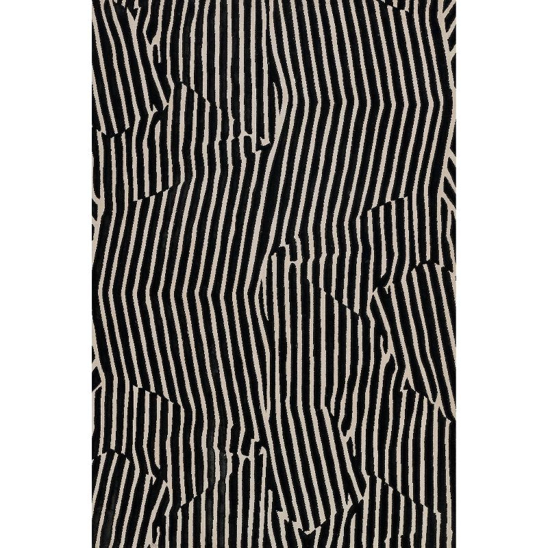 Momeni 5'3"x7'6" Xander Everly Machine Loomed Area Rug Black: Geometric Pattern, Low Pile, Indoor Use, Polyester & Polypropylene