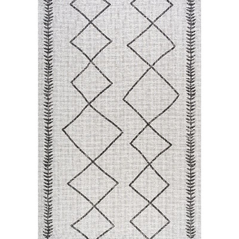 3'x5' Derya  Diamond Trellis Indoor/Outdoor Area Rug, Ivory/Black - JONATHAN Y