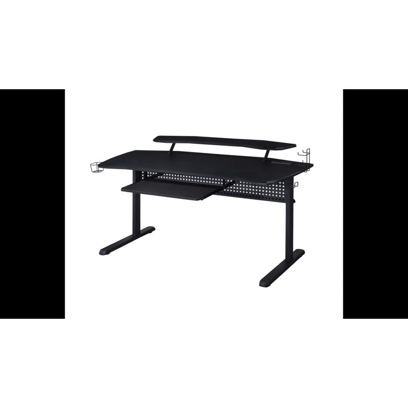Vildre Gaming Desk with USB Port Black/White - Acme Furniture: Hutch, Power Outlets, Cupholder, Controller Stand