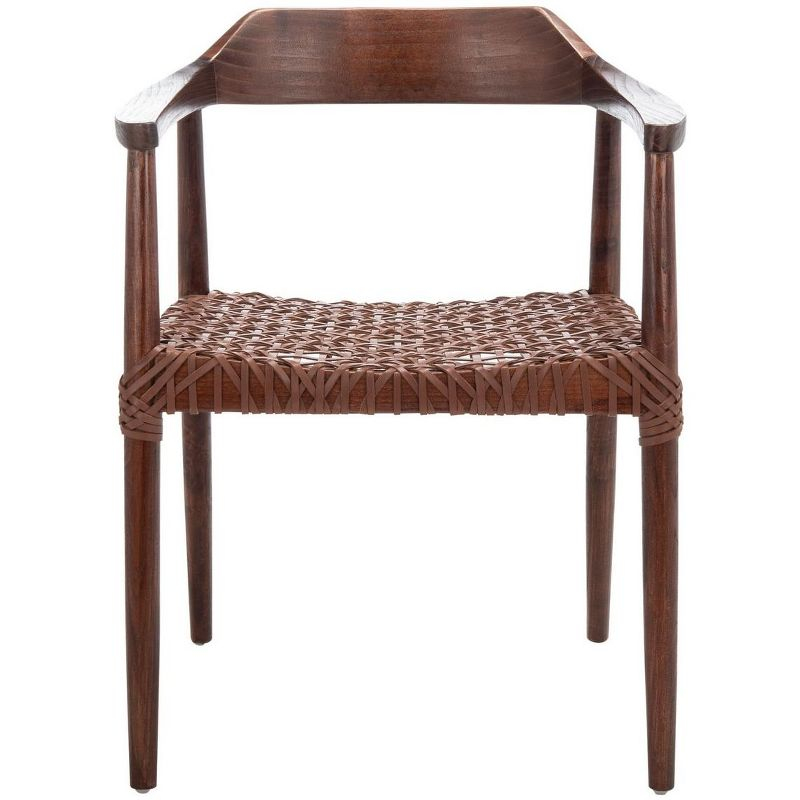 Munro Leather Woven Accent Chair - ACH1005 - Walnut/Cognac - Safavieh