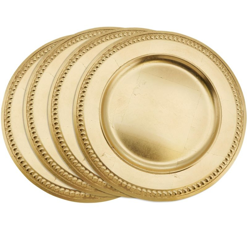 Saro Lifestyle Dots Design Charger Plate (Set of 4), Gold, 14" Round