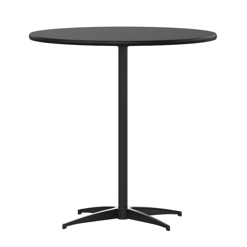 Flash Furniture Lars 30'' Round Wood Cocktail Table with 30'' and 42'' Columns, Black
