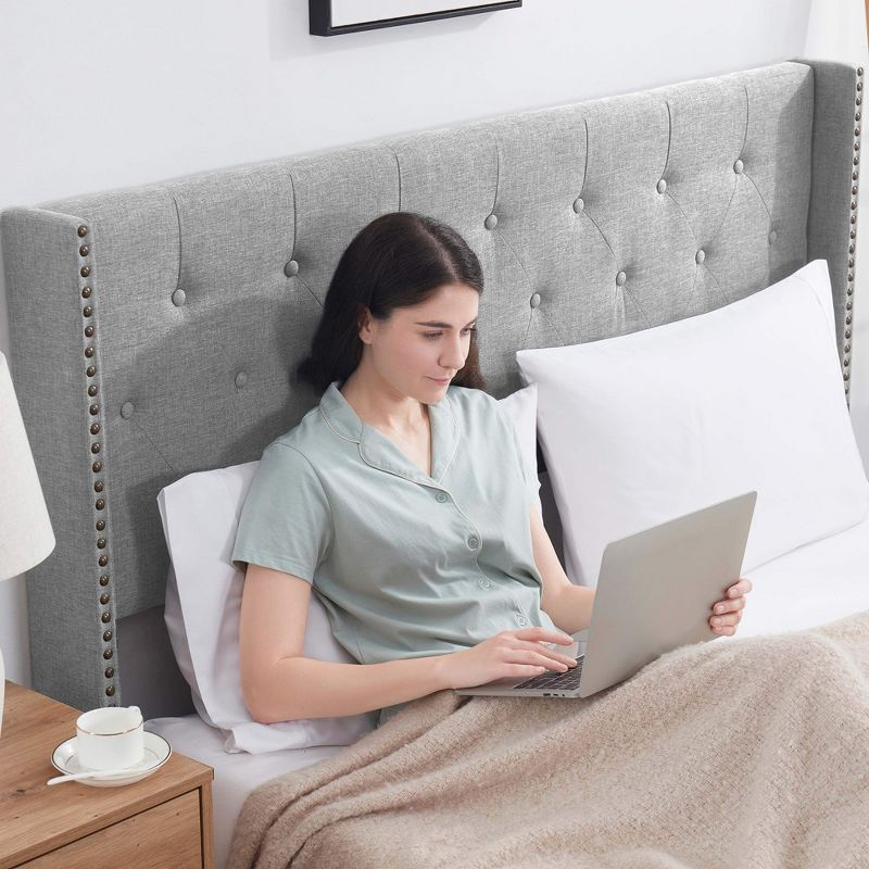 Bryt Wingback Diamond Upholstered Platform Bed, King Size Bed Frame with Headboard - Silver