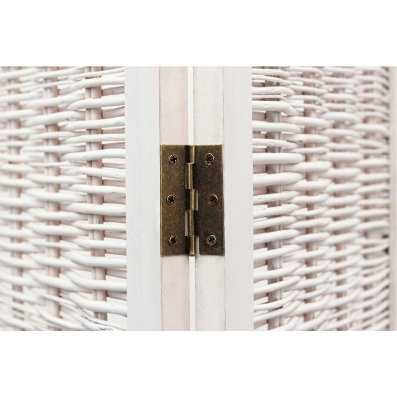 Legacy Decor 4 Panel White Color Wicker and Wood Screen Room Divider
