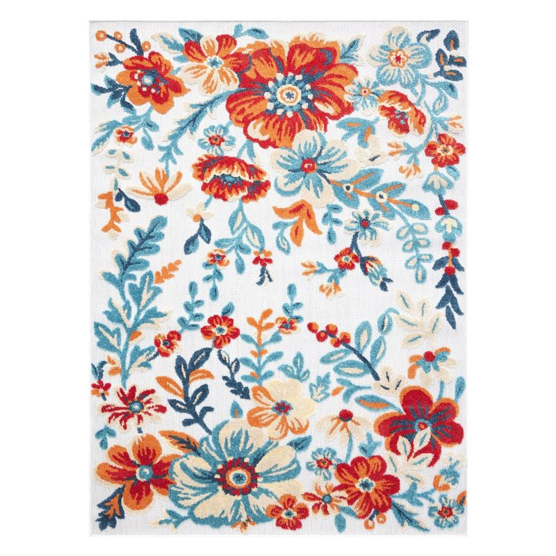 TOWN & COUNTRY EVERYDAY Hibiscus Bloom Modern Floral Indoor Outdoor Area Rug, UV Fade Resistant, High-Low Pile, Ivory/Red/Blue, 5'2"x7'2"