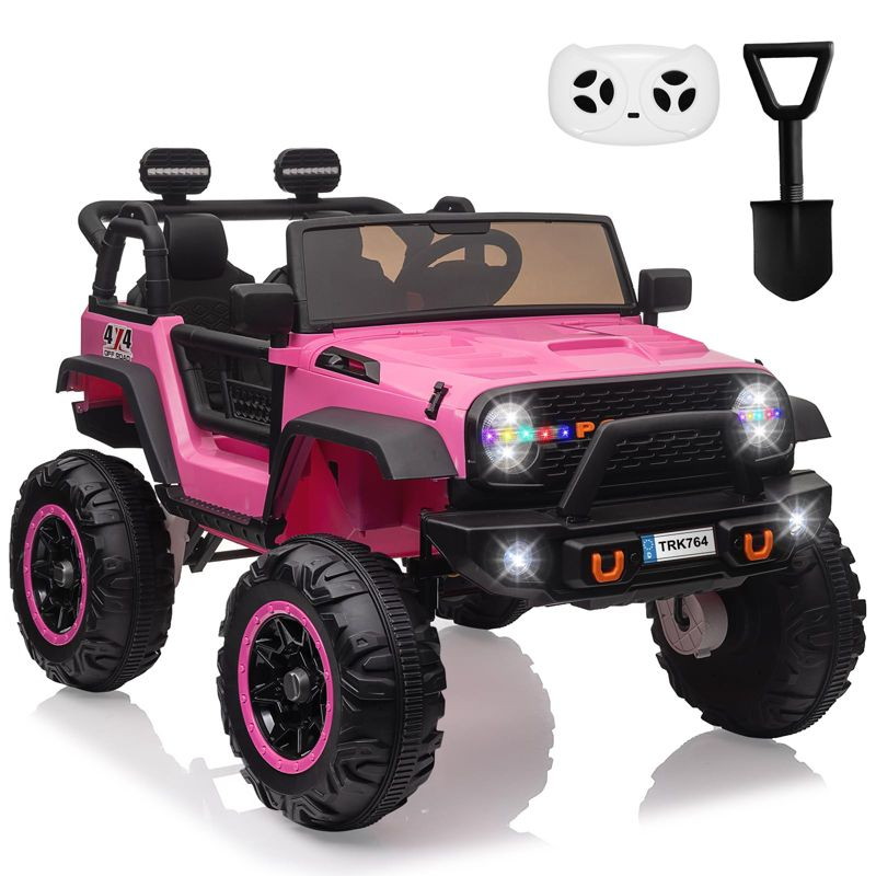 Electric Ride On Car, 24V 2 Seats for Kids, with Remote Control, 4WD Spring Suspension, 2 Speeds, Music, for 3+,Pink