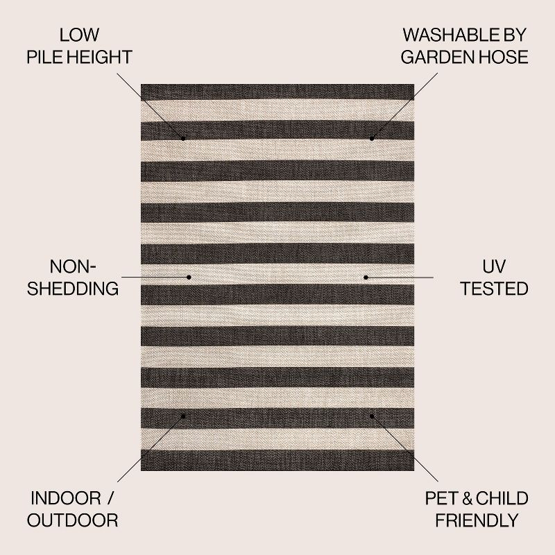 4' x 6' Negril Two-Tone Wide Stripe Indoor/Outdoor Area Rug, Black/Beige - JONATHAN Y