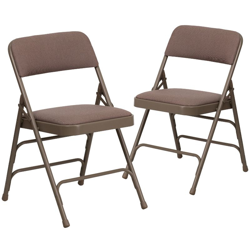 Emma and Oliver 2 Pack Curved Triple Braced Beige Fabric Metal Folding Chair