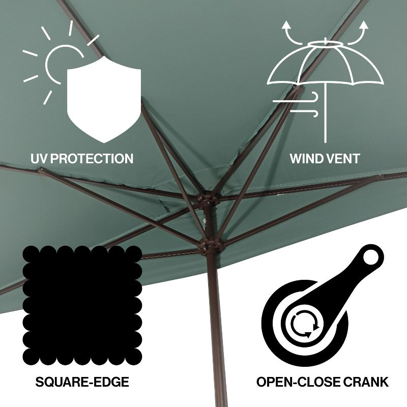 JONATHAN Y Sidney 9 ft. Classic MidCentury Rectangular Half Market Patio Umbrella with Crank, Wind Vent and UV Protection in Green/White
