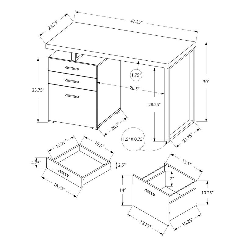 Monarch Specialties Computer Desk Home Office Laptop Left Right Set-Up Storage Drawers 48InchL Work Metal Laminate Grey White Contemporary Modern