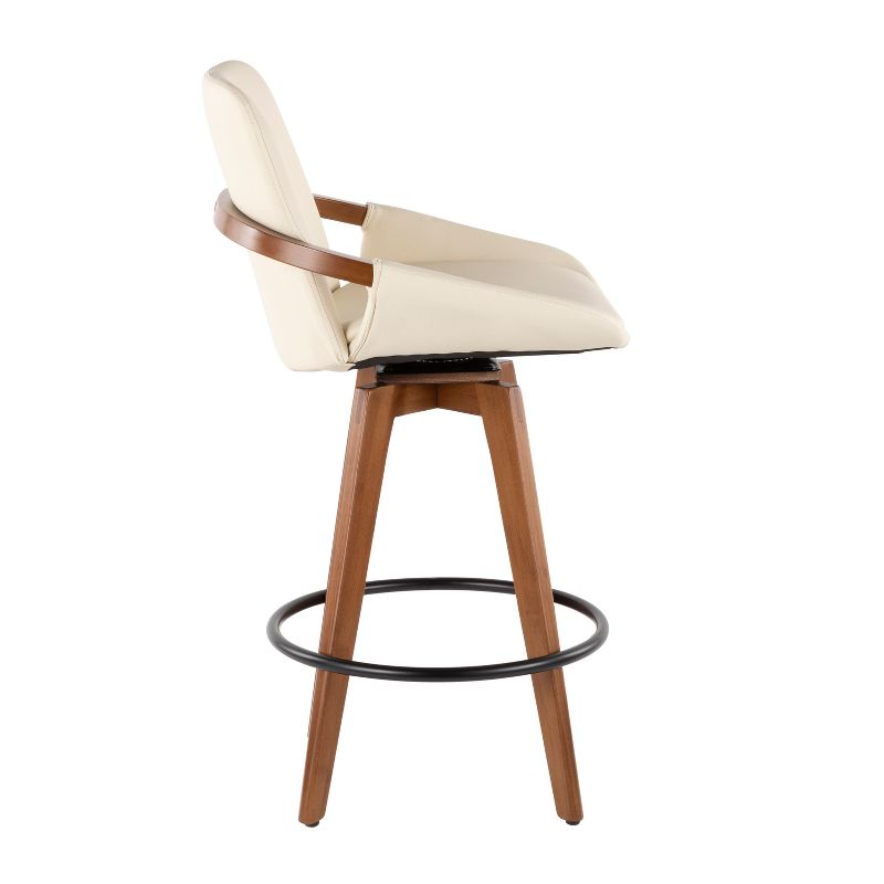 26" Cosmo Mid-Century Modern Counter Height Barstool Cream - LumiSource: Padded, Faux Leather, Wood Legs
