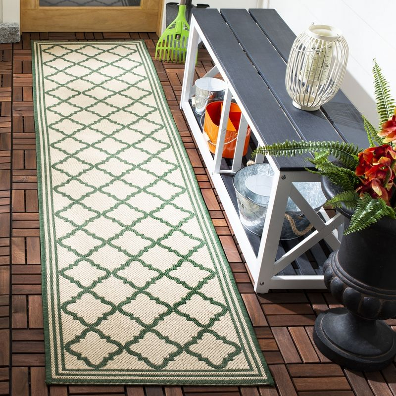 Beach House BHS121 POWER LOOMED Indoor/Outdoor Runner Rug - Cream/Green - 2'2"x6' - Safavieh