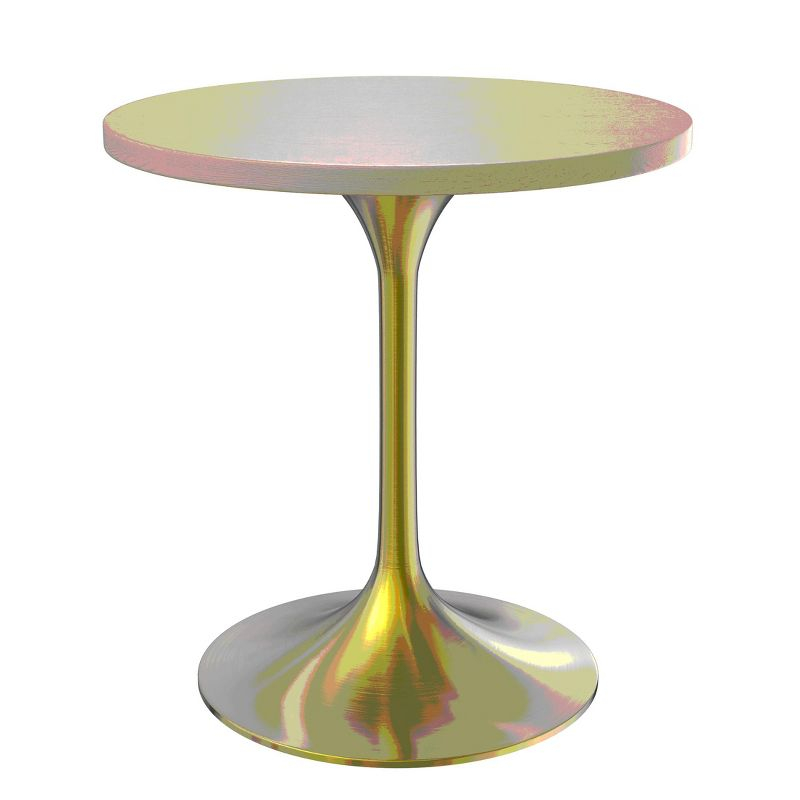 LeisureMod Verve 27" Round Dining Table - MDF Wood Top with Brushed Gold Pedestal Base Accent Side Table for Kitchen and Home