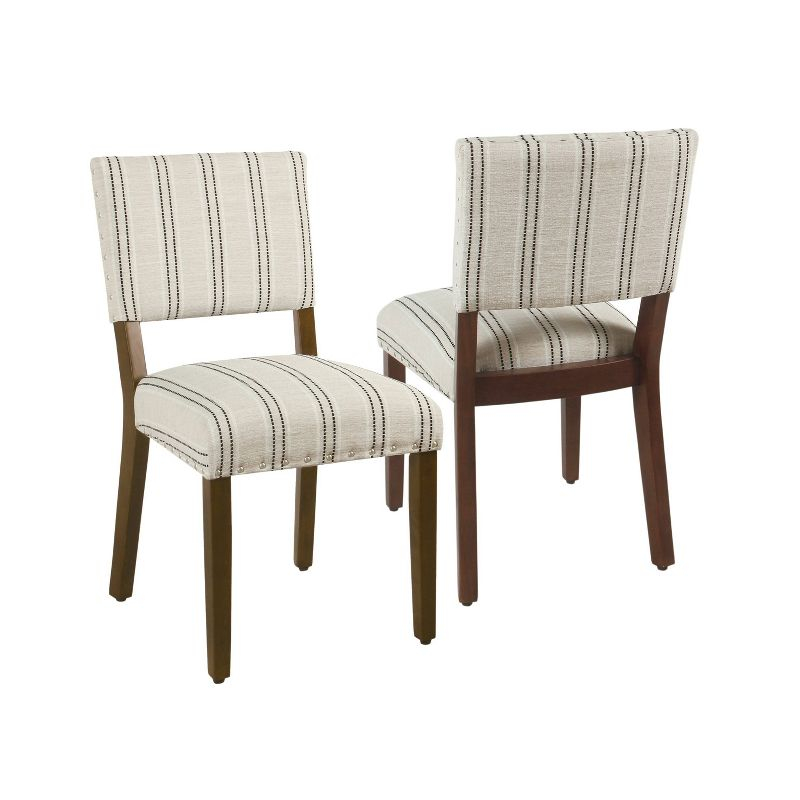 Set of 2 Stripe Dining Chairs Black/White - HomePop: Nailhead Trim, Rubberwood Legs, Polyester Upholstery