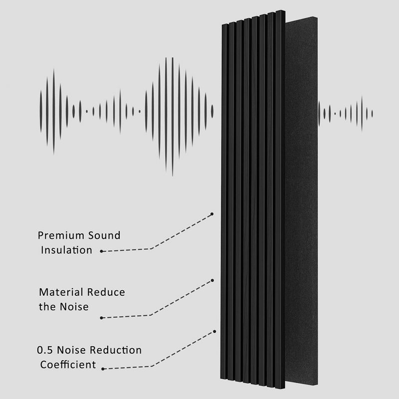 LOVMOR 0.83 in. x 7.87 ft. x 1 ft. Slat Wood Sound Absorbing Black(Black Felt) Decorative Wall Paneling 2-Pack