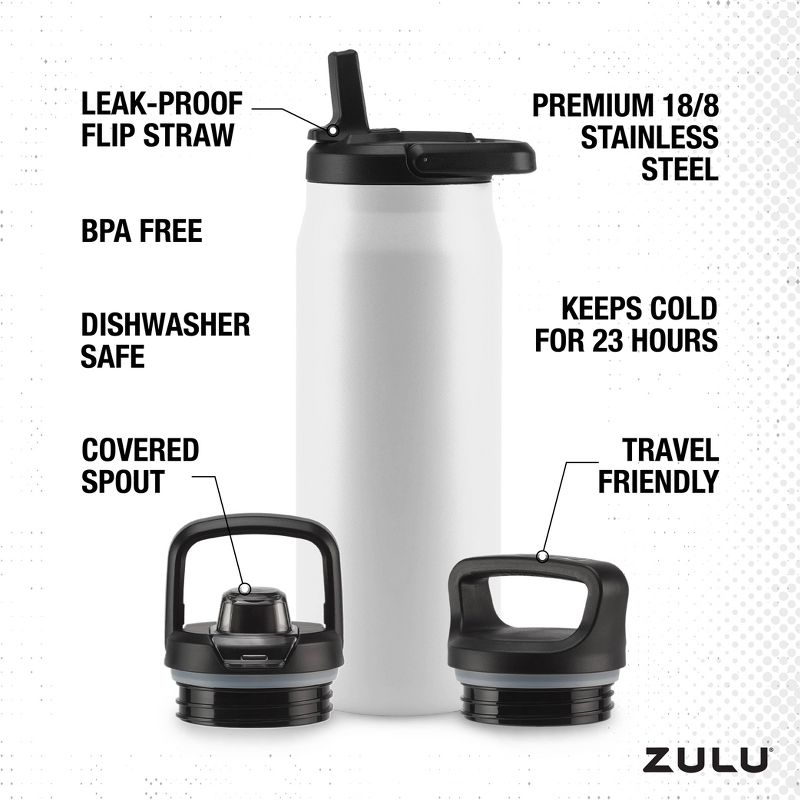 Zulu Base 32oz Stainless Steel Water Bottle - White