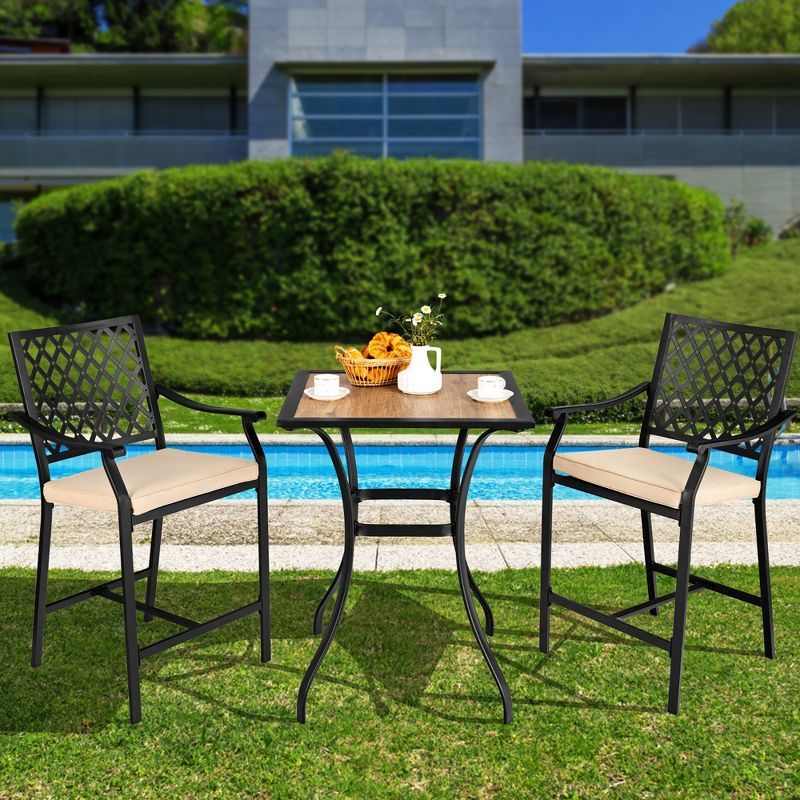 Costway 2PCS Patio Bar Stool Counter Height Cushioned Chair Armrest Garden Deck