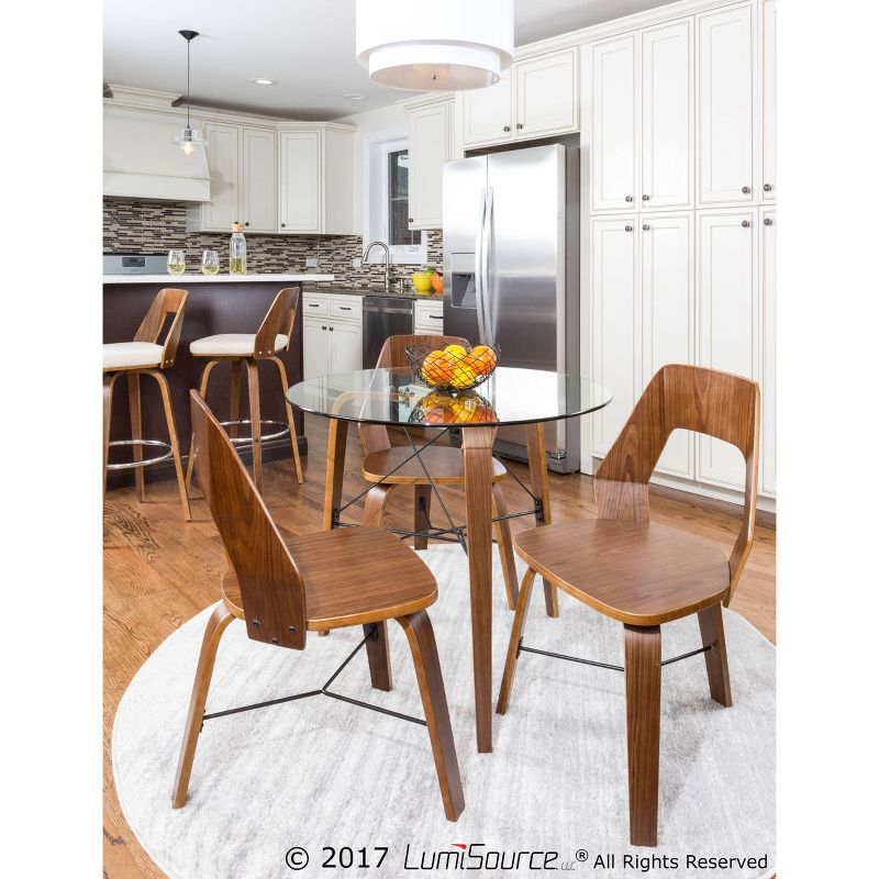 34" Trilogy Round Dining Table Walnut/Clear Glass - LumiSource: Mid-Century Modern Style, Seats 4