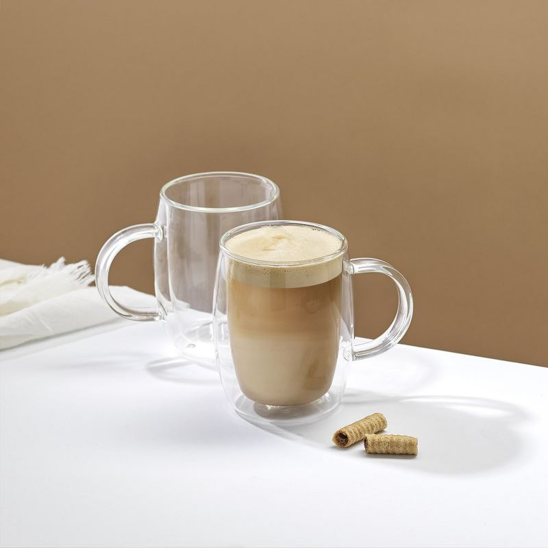JoyJolt Aroma Double Walled Insulated Glasses - Set of 2 Double Wall Coffee Tea Glass Mugs - 13.5 oz