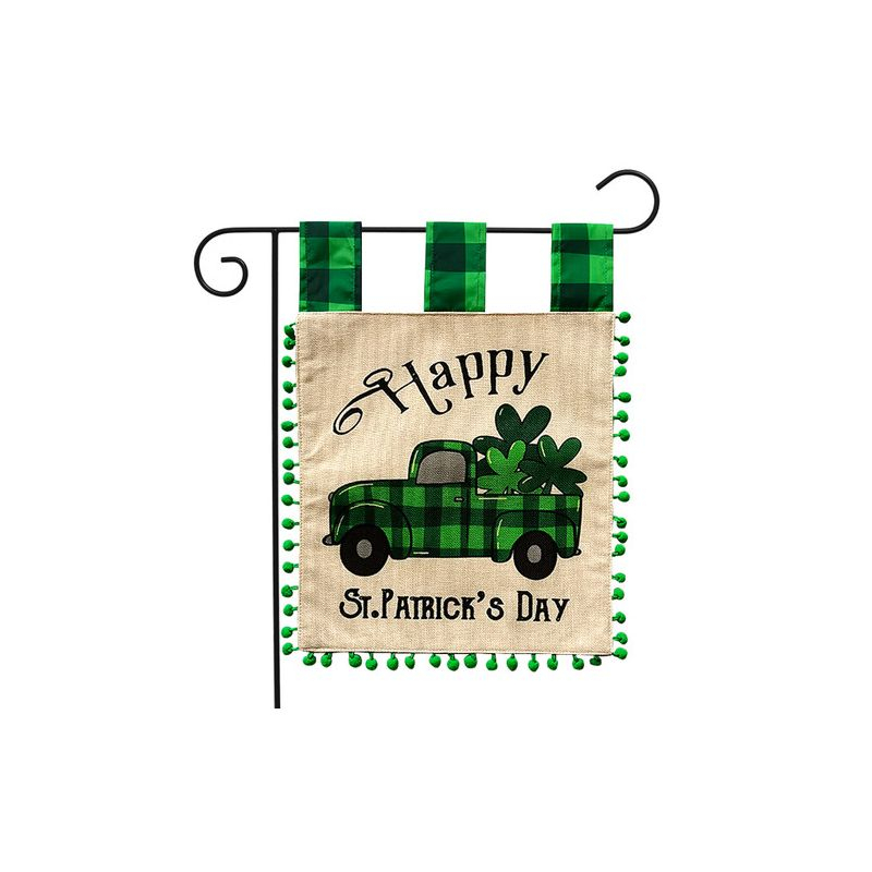 Briarwood Lane Happy St. Patrick's Day Checkered Truck Burlap Garden Flag 18" x 12.5"