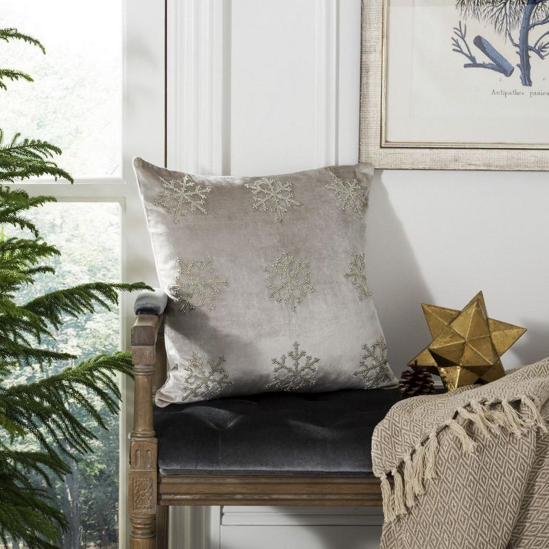 Sydnee Snowflake Pillow - Beige/Silver - 20"X20" - Safavieh