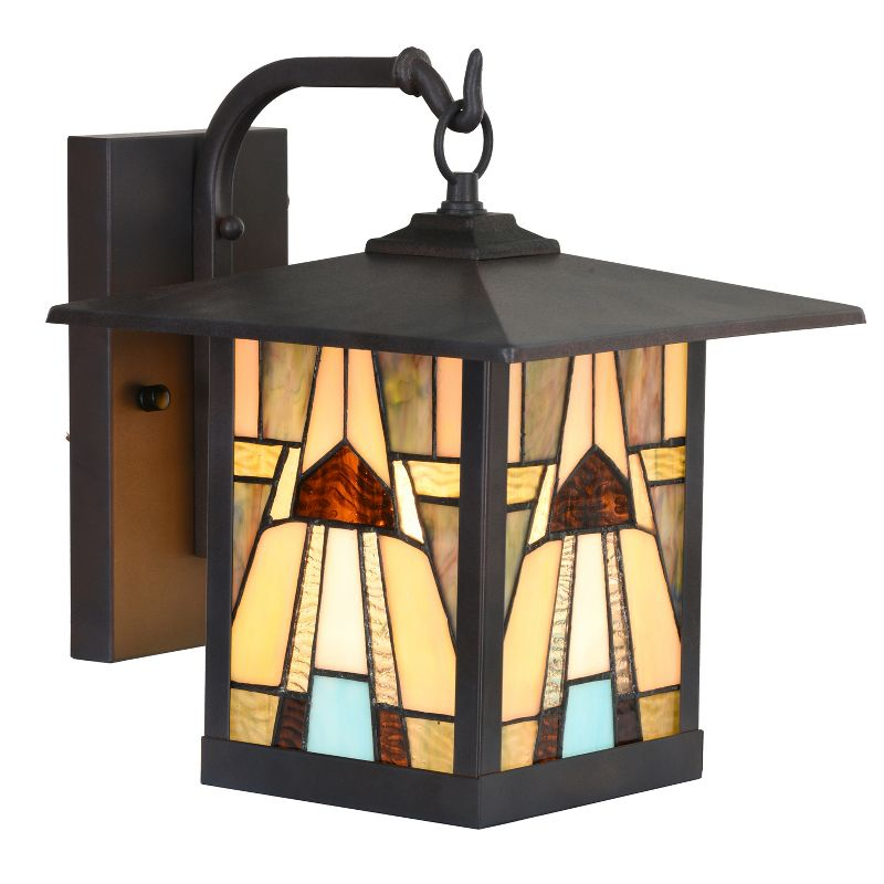 11.75" 1-Light Mona Mission Style Outdoor Wall Lantern Sconce Bronze - River of Goods: Stained Glass, ETL Listed, Weather-Resistant