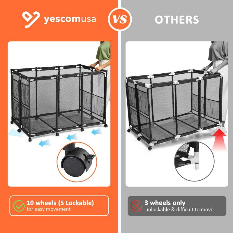 Yescom Metal Frame 10 Wheels Rolling Mesh Pool Storage Bin Pool Floats Storage Organizer for Pool Toys Balls Pool Noodles, Black
