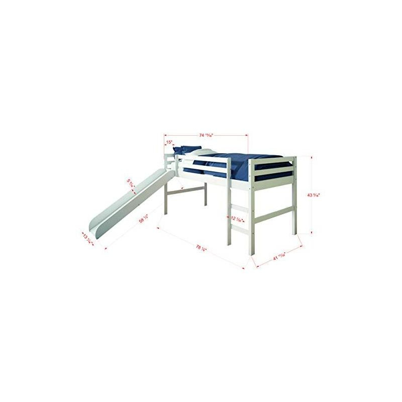 Donco Kids Low Loft Bed with Slide and Blue Tent, Twin, White