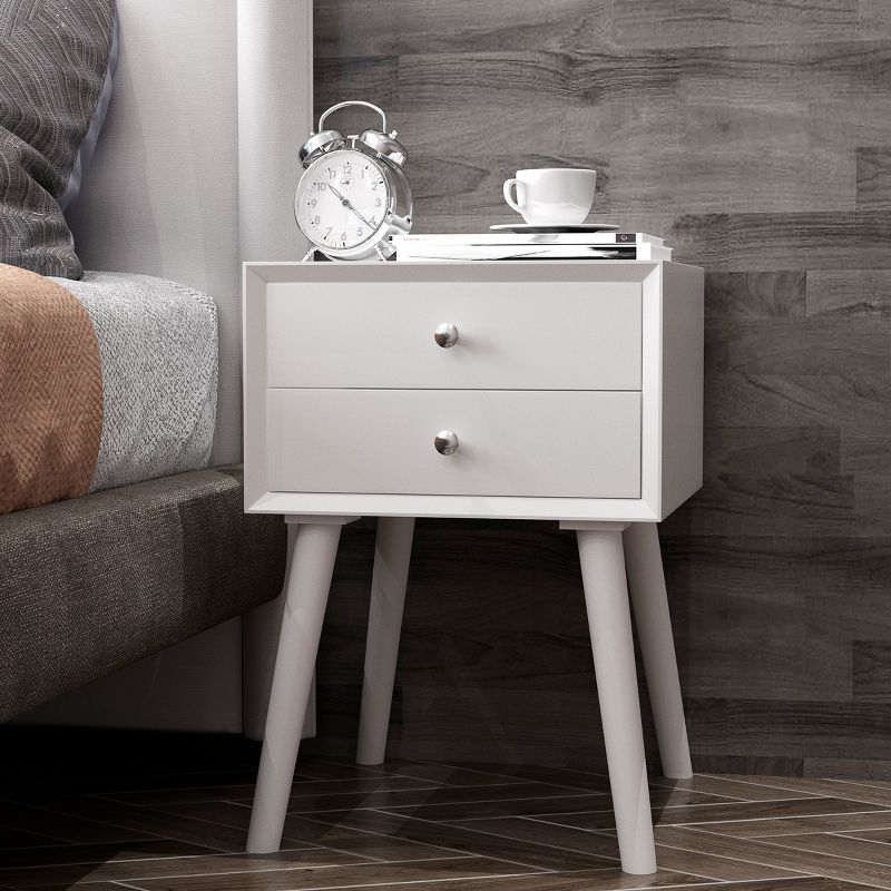 Costway End Table W/Drawers and Storage Wooden Mid-Century Accent Side Table Multipurpose for Bedroom Living Room Home Furniture Nightstand-White