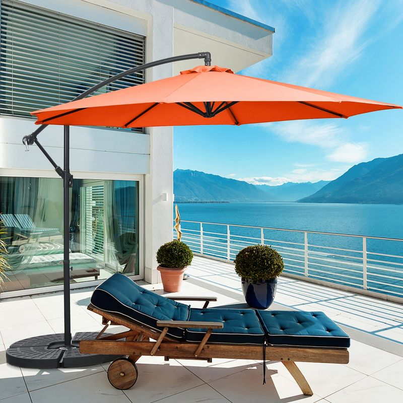 Tangkula 10FT Patio Offset Umbrella 8 Ribs Cantilever Umbrella w/Crank for Poolside Yard Lawn Garden Orange