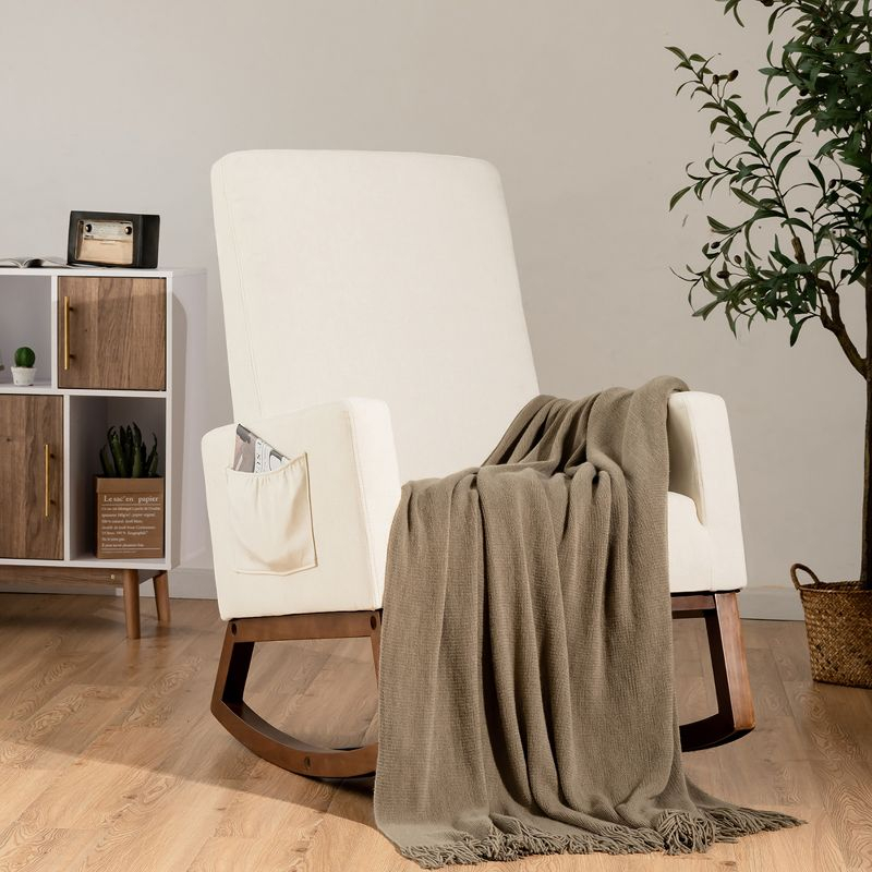 Tangkula Mid Century Rocking Chair Comfortable Rocker Modern High Back Armchair Beige