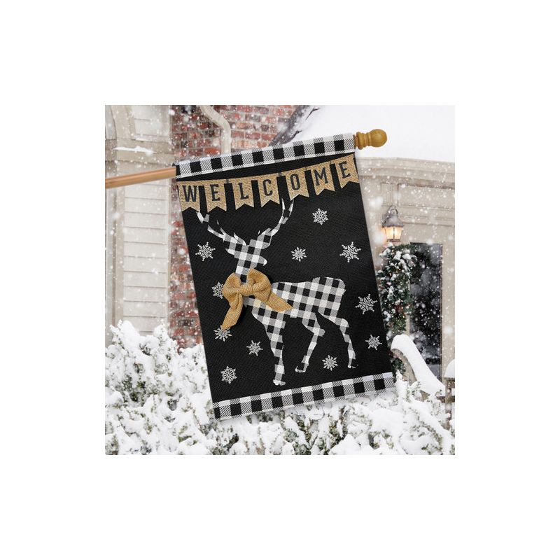 Briarwood Lane Checkered Deer Burlap Winter House Flag Welcome 28