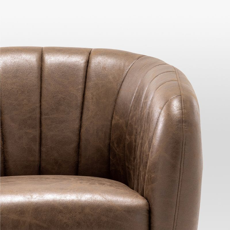 eLuxury Sawyer Channel Living Room Chair, Brown Faux Leather