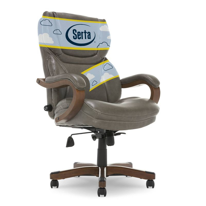 Big and Tall Executive Office Chair with Upgraded Wood Accents Mindset Gray - Serta: Bonded Leather, 350lb Capacity