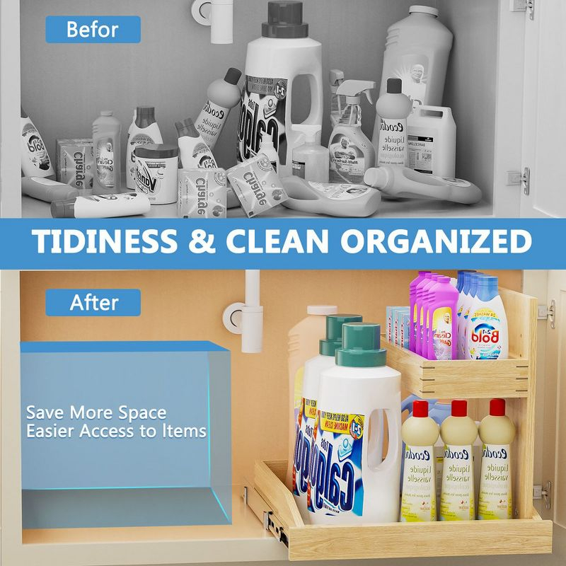 Under Sink Organizers 22½” W x 21” D, 2 Tier Pull Out Cabinet Organizer with Soft Close, Adjustable Multi-Purpose Under Sink Organizer, Right