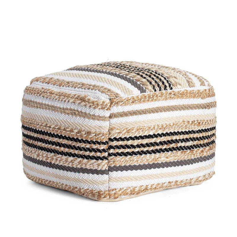 Arsenal Pouf Beige/Grayscale - Anji Mountain: Square, Unupholstered, Fair Trade, No Assembly Required