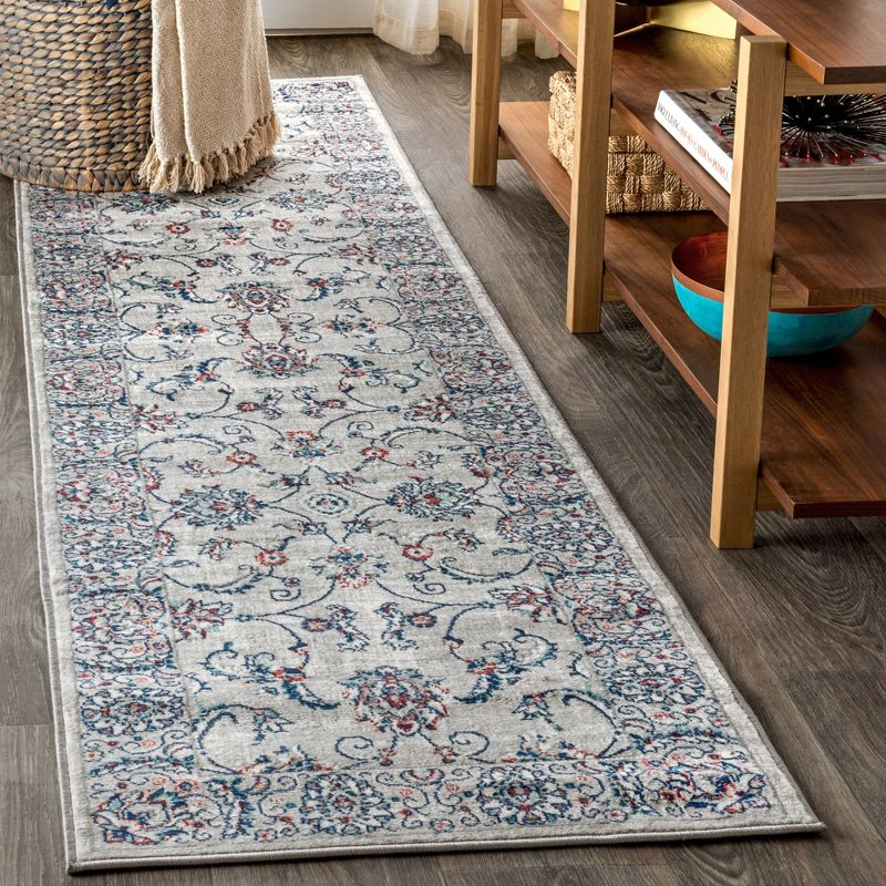2'x8' Modern Persian Vintage Runner Rug, Light Grey/Red - JONATHAN Y