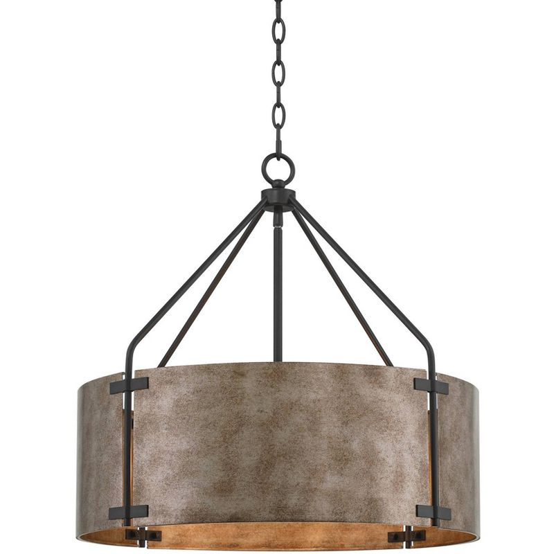 Possini Euro Design Julian 22" Farmhouse Rustic Industrial Pendant Chandelier Ceiling Light Fixture Dining Room Over Table Drum Silver Finish Metal