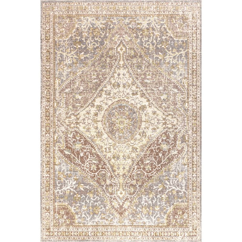 8'x10' Petras Modern Ornate Medallion Area Rug, Gray/Brown - JONATHAN Y
