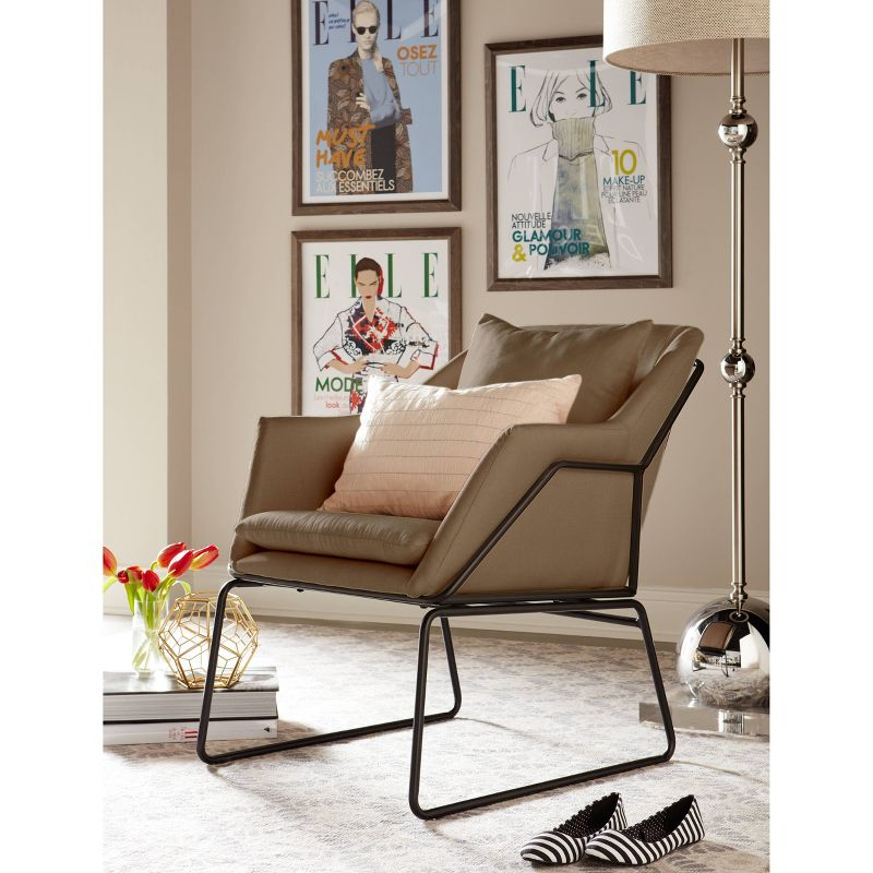 Adore Decor Odile Metal Frame Accent Chair Taupe: Plush Cushion, Parisian Inspired, 300lb Capacity