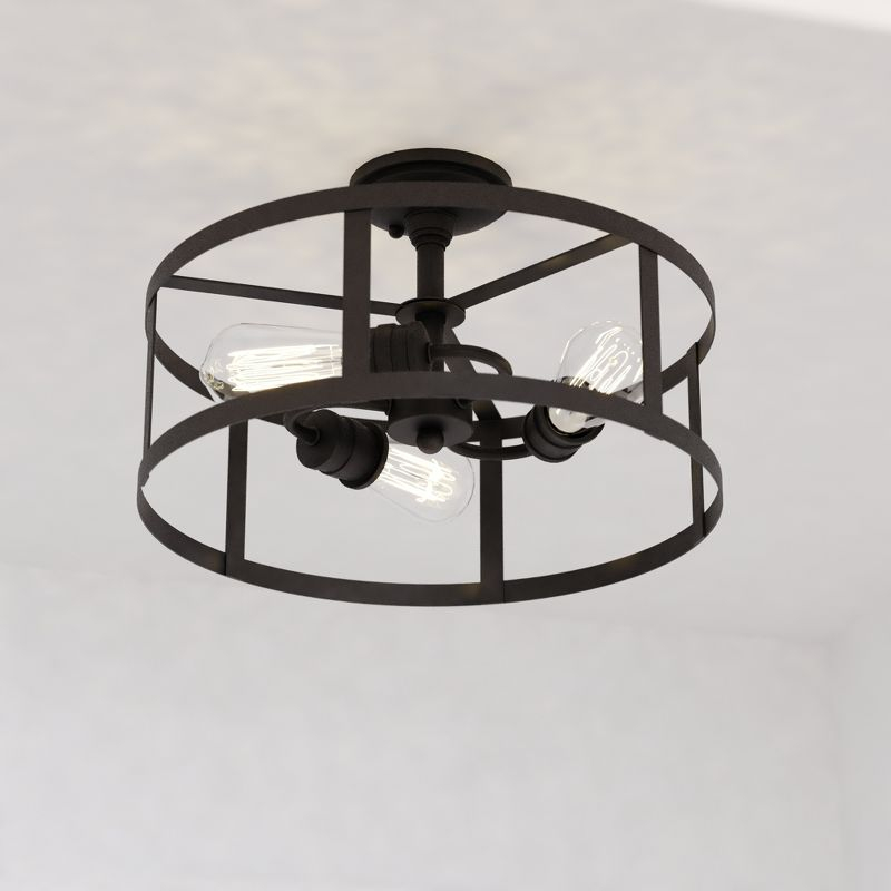 VAXCEL Akron 15-in W Bronze Farmhouse Round Cage Semi Flush Mount Ceiling Light