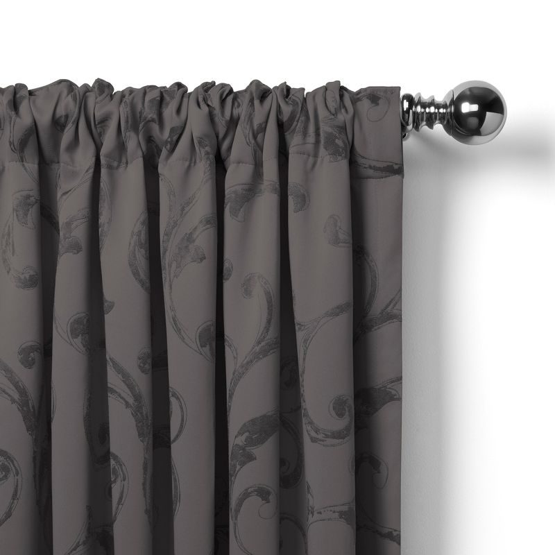 Mia Jacquard Scroll Blackout Window Curtain Panel - 52" x 84" - Gray - Elrene Home Fashions