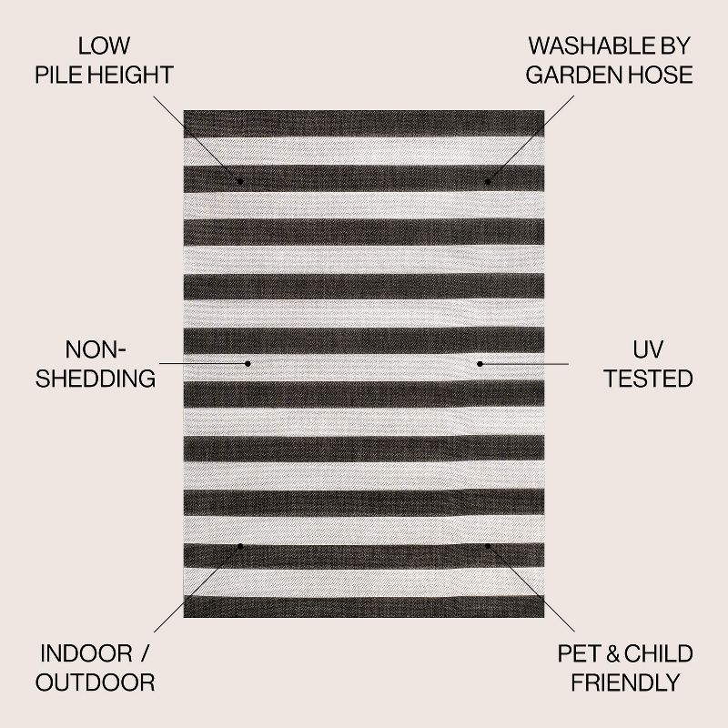 4' x 6' Negril Two-Tone Wide Stripe Indoor/Outdoor Area Rug, Black/Cream - JONATHAN Y